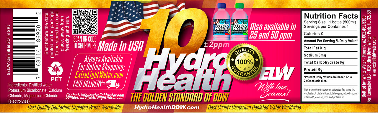 10 ppm Hydro-Health-Promo Price ONLY $255 for one case of 24 bottles (one bottle: $10.60 delivered) x 500 ML each =12 LITERS - including S&H- it is cheaper compared to 10 ppm DDW, $14-$16 per 500 ML that other vendors sell from Russia