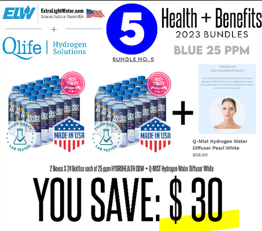 ELW-QMIST WHITE BUNDLE-25 (2 boxes of 25 ppm water and 1 x Q-Mist Hydrogen Water Diffuser Pearl White