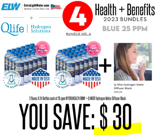 ELW-QMIST BLACK-BUNDLE-25 (2 boxes of 25 ppm water and 1 x Q-Mist Hydrogen Water Diffuser Black)-Save $30. The price includes S&H.-Save $30. The price includes S&H.