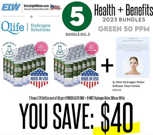 ELW-QMIST WHITE BUNDLE-50 (2 boxes of 50 ppm water and 1 x Q-Mist Hydrogen Water Diffuser White)-Save $40. The price includes S&H