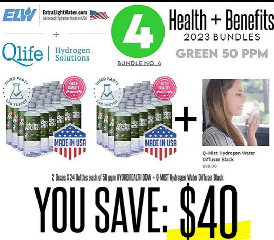 ELW-QMIST BLACK-BUNDLE-50 (2 boxes of 50 ppm water and 1 x Q-Mist Hydrogen Water Diffuser Black).Save $40. The price includes S&H