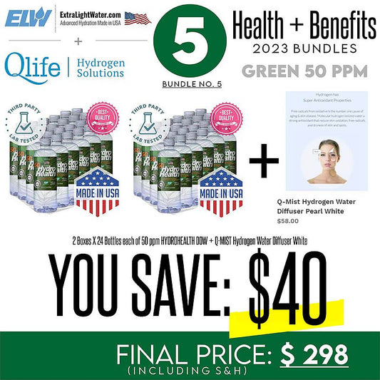 ELW-QMIST WHITE BUNDLE-50 (2 boxes of 50 ppm water and 1 x Q-Mist Hydrogen Water Diffuser White)-Save $40. The price includes S&H