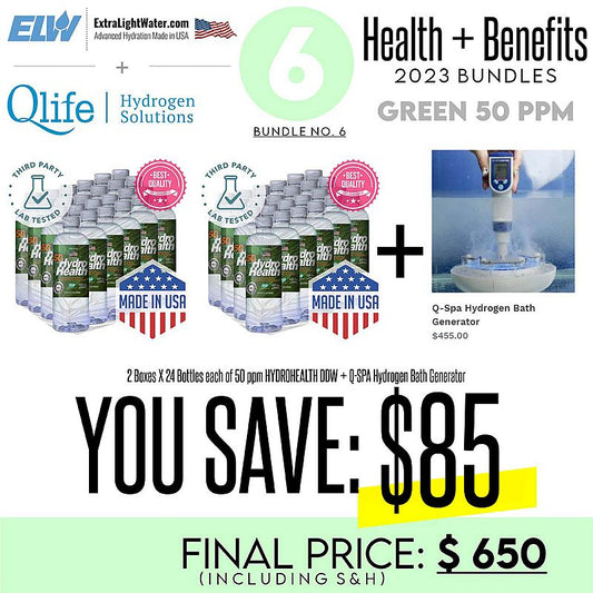 ELW-QSPA-BUNDLE-50 ( 2 boxes of 50 ppm water and 1 x Q-Spa Hydrogen Bath Generator)-save $85.The price includes S&H