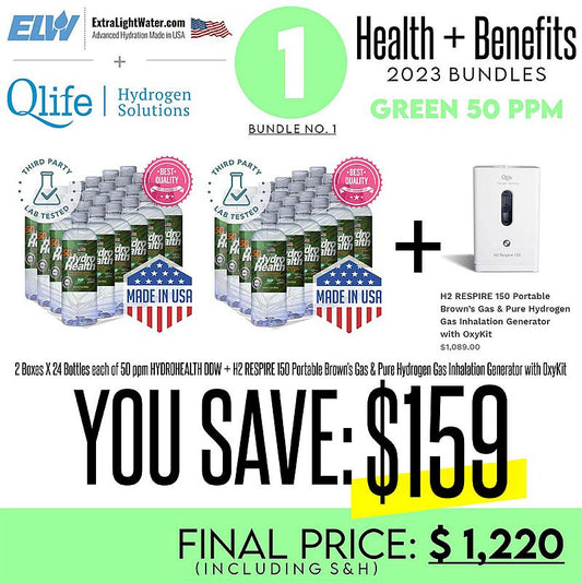 ELW-H2RESP-BUNDLE-50 (2 boxes of 50 ppm and 1 x H2 RESPIRE 150 Portable Brown’s Gas & Pure Hydrogen Gas Inhalation Generator OxyKit-Save $159. The price includes S&H